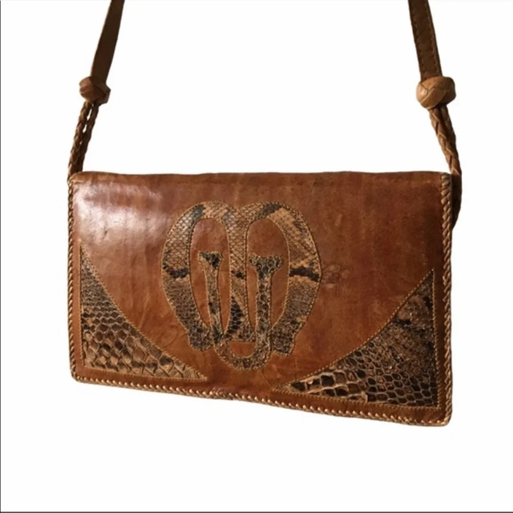 Vintage 60s Leather Bag Snakeskin - Picture 1 of 8